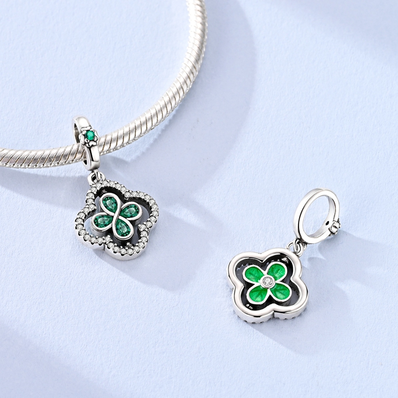 Neuer 925 Sterling Silber Grün – Red Clover Flower Bewertung und Preis